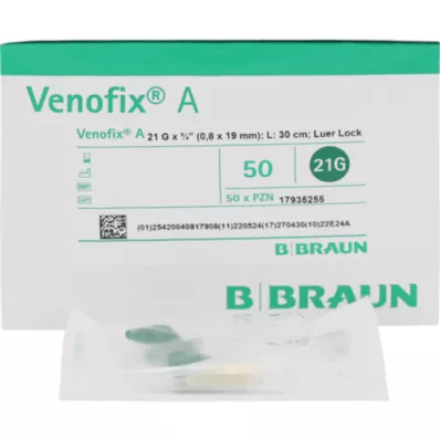 VENOFIX A Venepunkturhylster 21 G 0,8x19mm 30cm grøn, 1 stk