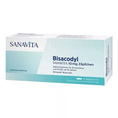 Bisacodyl Sanavita 10 mg stikpiller, 6 stk Bisacodyl Sanavita 10 mg stikpiller, 6 stk