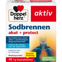 DOPPELHERZ Halsbrand akut+protect tyggetabletter, 40 stk
