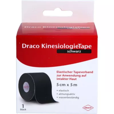 DRACO KINESIOLOGIETAPE 5 cmx5 m sort, 1 stk